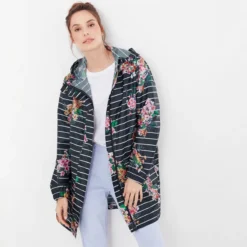 Joules Golightly Packable Waterproof Coat - Floral Stripe