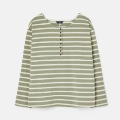 Joules Olive Jersey Top - Green Creme Stripe -Equestrian Supplies Shop 220151 GRENCRMSTP 6