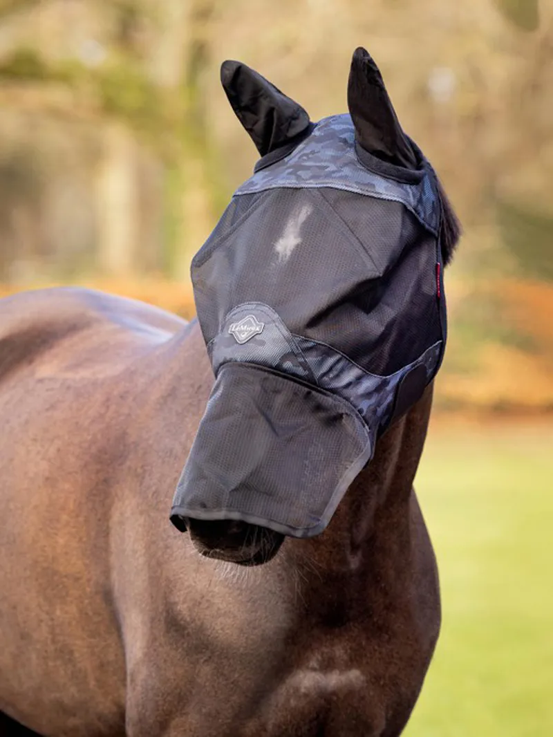 LeMieux Visor-Tek Full Fly Mask Camo Blue 4 LeMieux Visor-Tek Full Fly Mask Camo Blue - Image 2