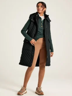 Joules Chatsworth Showerproof Longline Quilted Gilet - Black