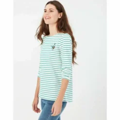 Joules Harbour Embroidered Top - Green Pheasant Stripe