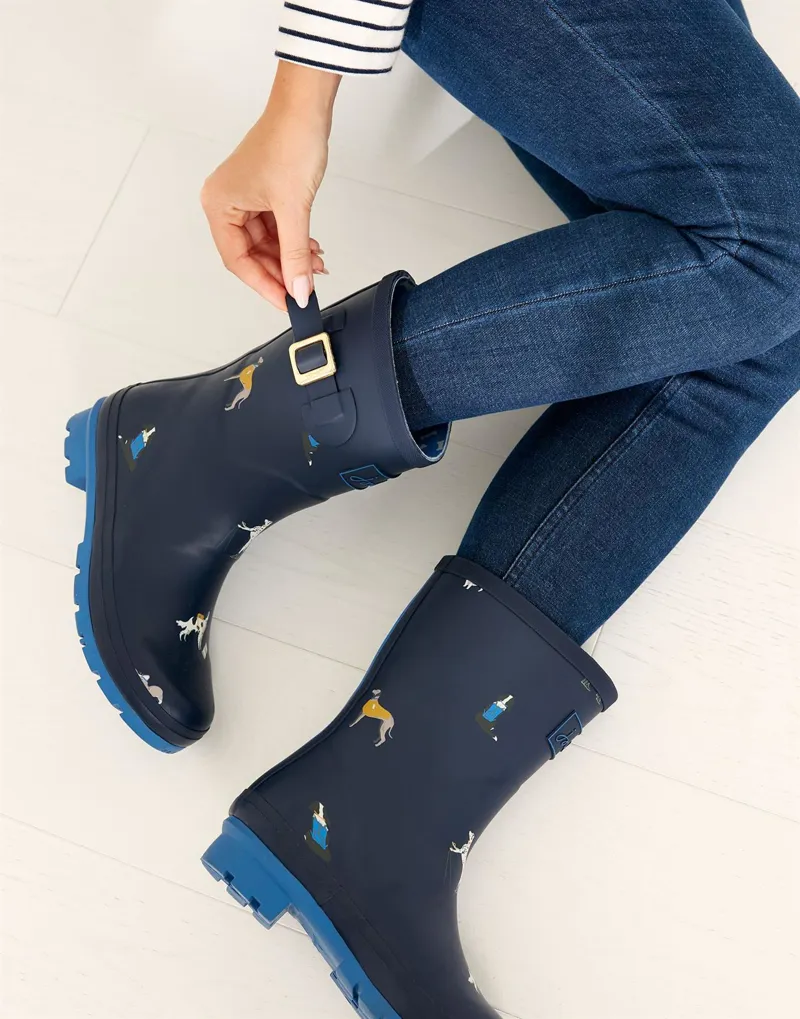 Joules Molly Mid Height Printed Wellies Navy Dogs 3 Joules Molly Mid Height Printed Wellies Navy Dogs