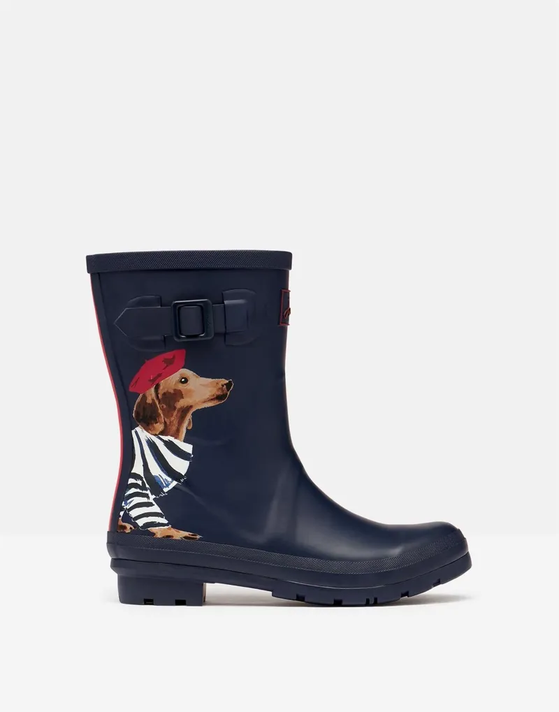 Joules Molly Mid Height Printed Wellies Navy Sausage Dog 6 Joules Molly Mid Height Printed Wellies Navy Sausage Dog - Image 4