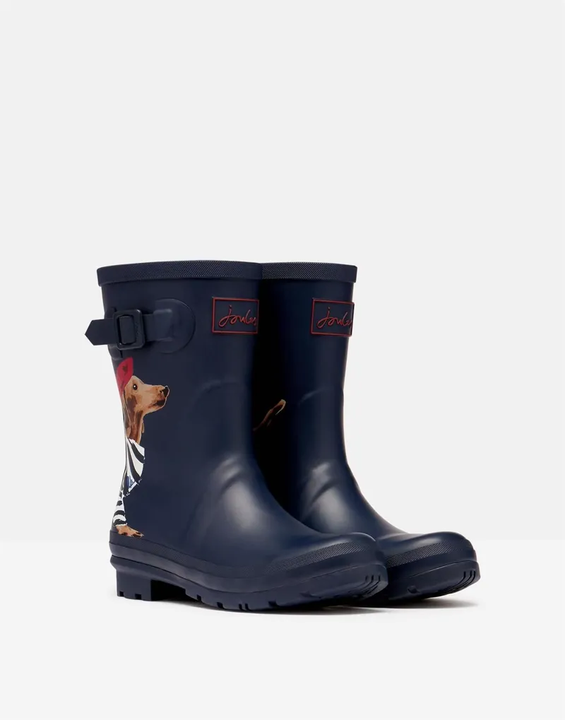 Joules Molly Mid Height Printed Wellies Navy Sausage Dog 4 Joules Molly Mid Height Printed Wellies Navy Sausage Dog - Image 2