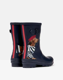 Joules Molly Mid Height Printed Wellies Navy Sausage Dog