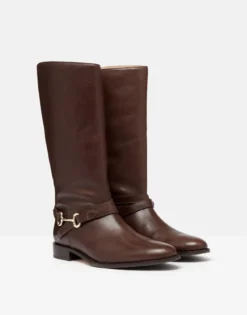 Joules Westcote Knee High Leather Boot Dark Brown