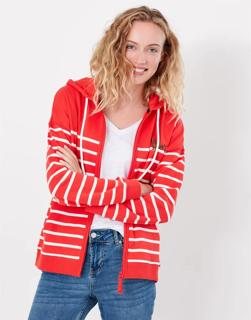 Joules Oakham Embroidered Zip Through Sweatshirt Red Dash 4 Joules Oakham Embroidered Zip Through Sweatshirt Red Dash - Image 2