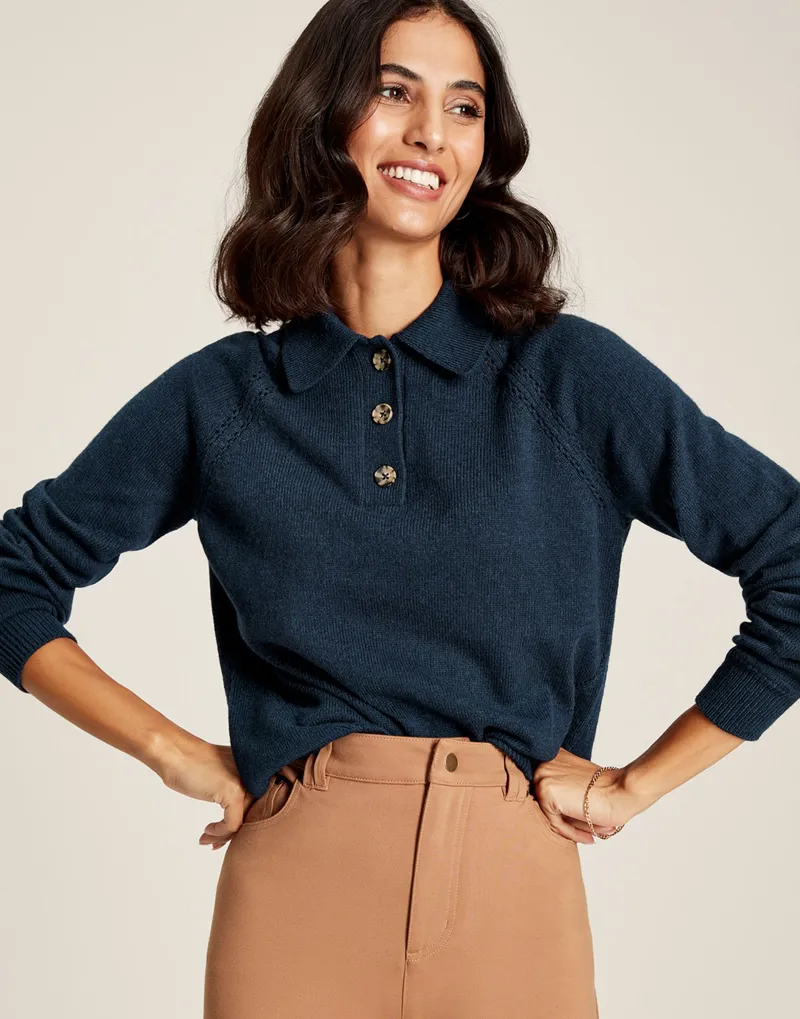 Joules Women's Mia Collared Pointelle Jumper - French Navy 3 Joules Women's Mia Collared Pointelle Jumper - French Navy