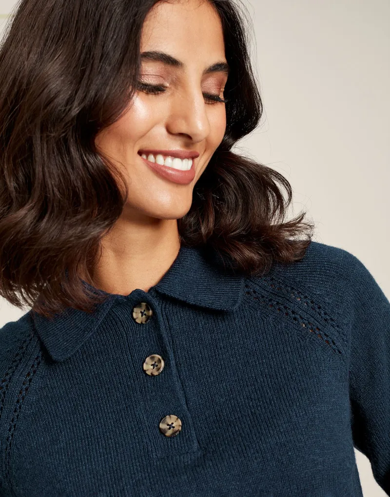 Joules Women's Mia Collared Pointelle Jumper - French Navy 4 Joules Women's Mia Collared Pointelle Jumper - French Navy - Image 2