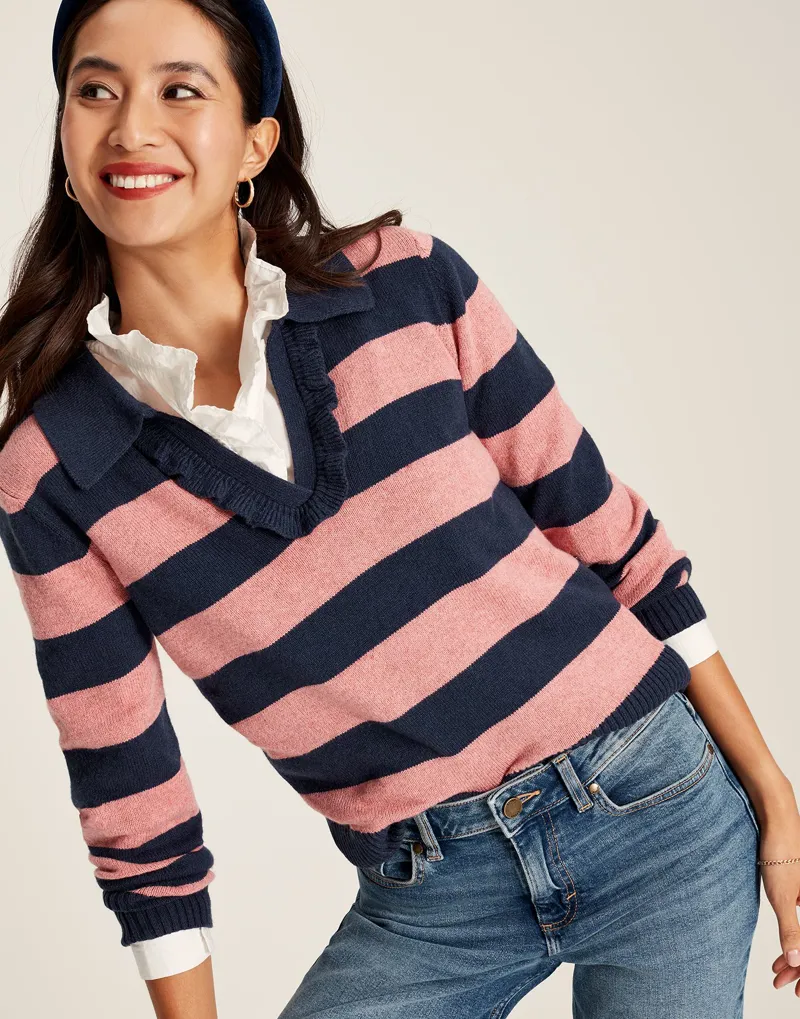 Joules Women's Maddie Striped V-Neck Jumper - Navy Stripe 3 Joules Women's Maddie Striped V-Neck Jumper - Navy Stripe