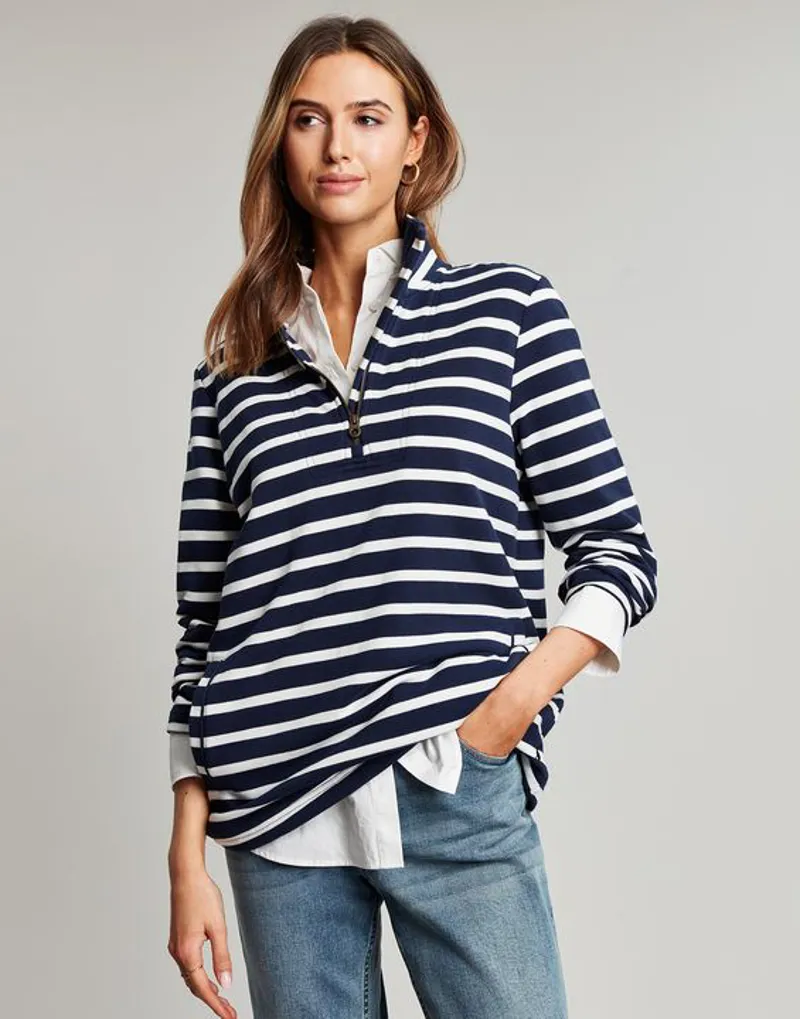 Joules Pip Stripe Zip Front Top - Navy Creme Stripe 3 Joules Pip Stripe Zip Front Top - Navy Creme Stripe