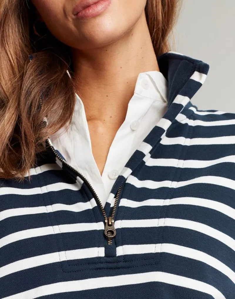 Joules Pip Stripe Zip Front Top - Navy Creme Stripe 4 Joules Pip Stripe Zip Front Top - Navy Creme Stripe - Image 2