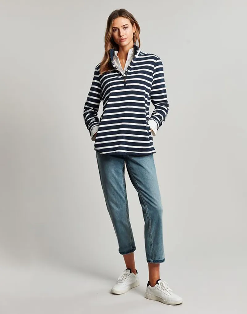 Joules Pip Stripe Zip Front Top - Navy Creme Stripe 7 Joules Pip Stripe Zip Front Top - Navy Creme Stripe - Image 5