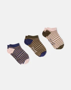 Joules Women's Rilla 3 Pack Trainer Sock - Pink Multi - UK 4-8