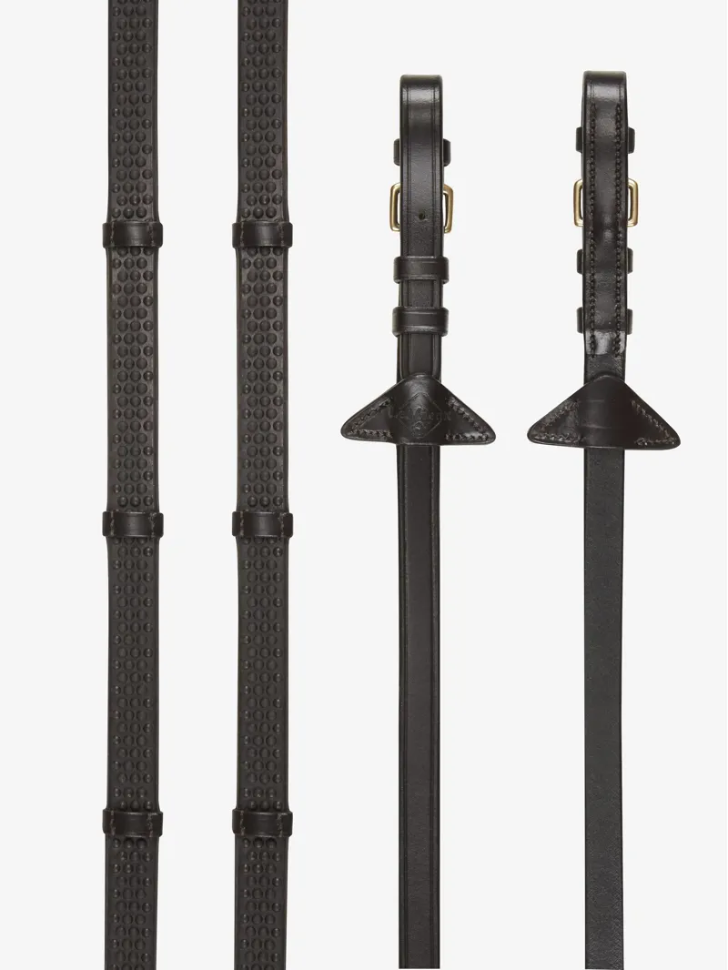 LeMieux Soft Rubber Reins With Stoppers Brown-Brass 3 LeMieux Soft Rubber Reins With Stoppers Brown-Brass